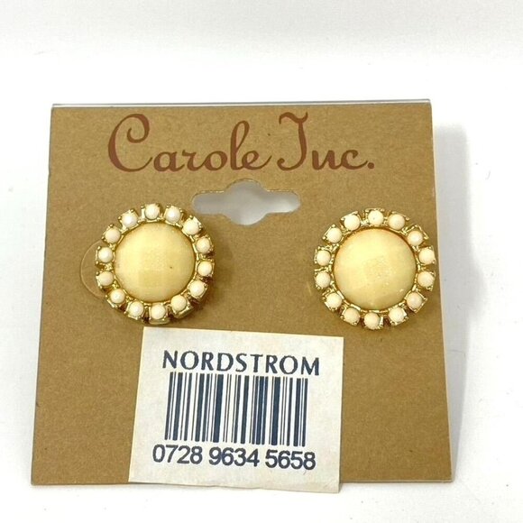 Carole Inc Milky Cream Earrings Gold Tone NWT J2 - Picture 4 of 4